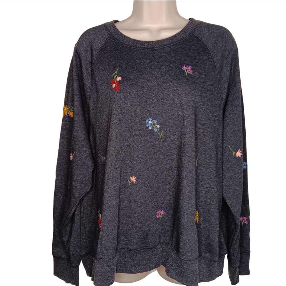OLD NAVY Sweatshirt Sweater Women's Size XL Gray Crewneck Floral Embroidery